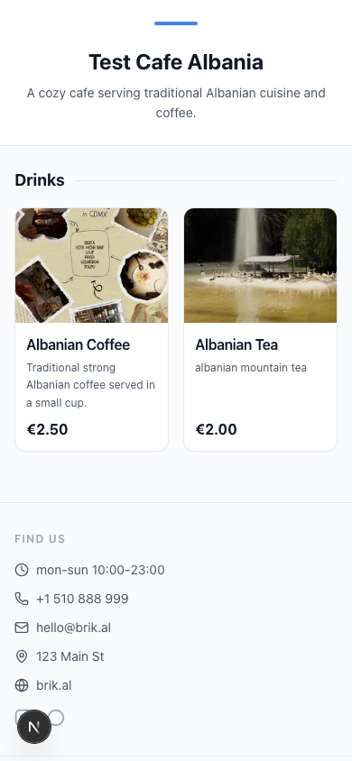 Test Cafe Albania menu